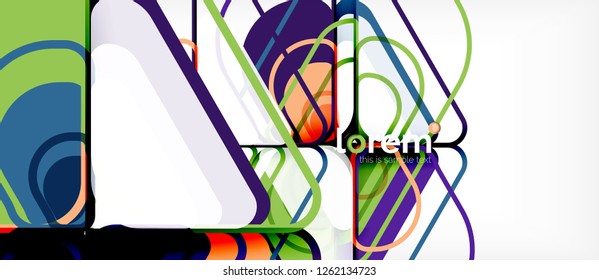 Fondo abstracto - formas geométricas multicolores diseño moderno. Plantilla de diseño abstracto de moda para presentación de negocios o tecnología o portada de folletos web, fondo de pantalla. Ilustración del vector