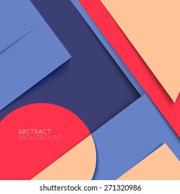 Abstract background. Multicolored shapes shadow overlap 3D dimension. Modern flat material background. Geometric vector template. 