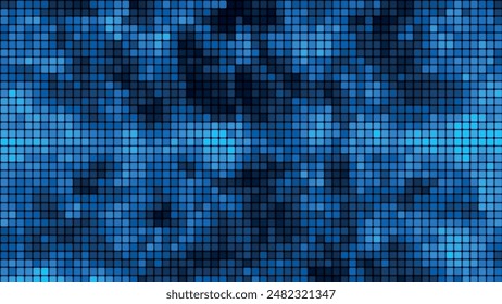 Fondo Abstractas de cuadrados multicolores. Fondo de cuadrados azules del mosaico de la computadora. Fondo de píxel brillante. Fondo de degradado gráfico abstracto simple. Ilustración vectorial.
