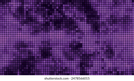 Abstract background of multi-colored squares. Background of purple squares of computer mosaic. Bright pixel background. Simple abstract graphic gradient background. Vector illustration.