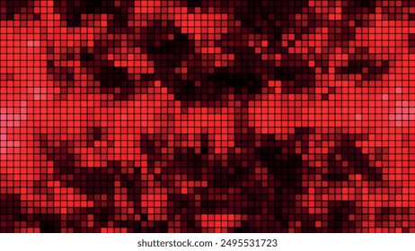 Abstract background of multi-colored squares. Background of red squares of computer mosaic. Bright pixel background. Simple abstract graphic gradient background. Vector illustration.