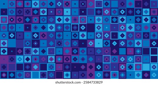 Abstract background of multi-colored squares and rhombuses pattern. Geometric pattern vector backdrop.