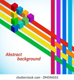 Abstract background with multicolored stripes and cubes illusion
