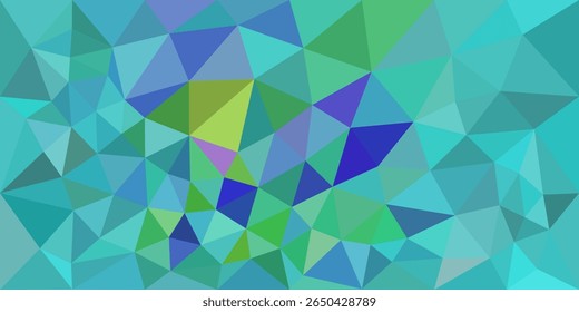 Un fondo abstracto con triángulos multicolores en tonos de azul, verde y púrpura, formando un mosaico geométrico de bajo poli.

