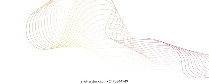 Abstract background with multicolored wave. Purple and yellow gradient smooth wave lines. Contemporary wave lines. 3d technology concept. Vector illustration of wave lines on white background