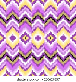 Abstract background. Multicolored zigzag print for textile, wallpaper, card. Ikat seamless pattern. Vector illustration.