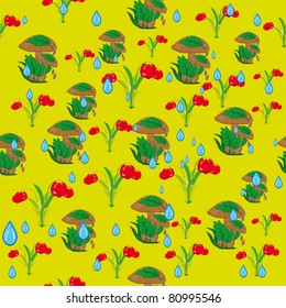 Abstract background with mushrooms, berries and greens