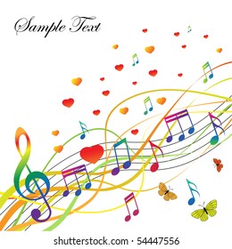 Abstract background with music and hearts and butterflies. The portfolio is similar to picture.