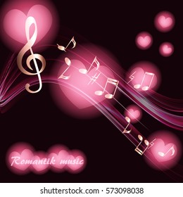 Abstract background with music notes and pink heart