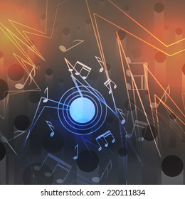 Abstract Background with Musical Note, Sound Waves and Spirals - Vector Illustration