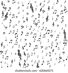 Abstract Background with Musical Signs. Black Notes, Treble and Bass Clefs