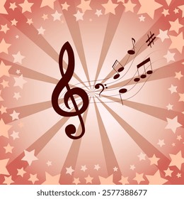 Abstract background with musical symbols.Color vector illustration with musical symbols and treble clef on a beautiful abstract background.