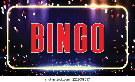 abstract background of neon bingo sign and confetti