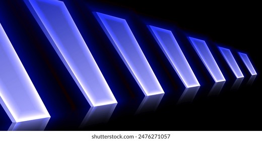 Abstract background with neon box lights of red and blue colors glowing on shiny reflecting stage, red and blue background.