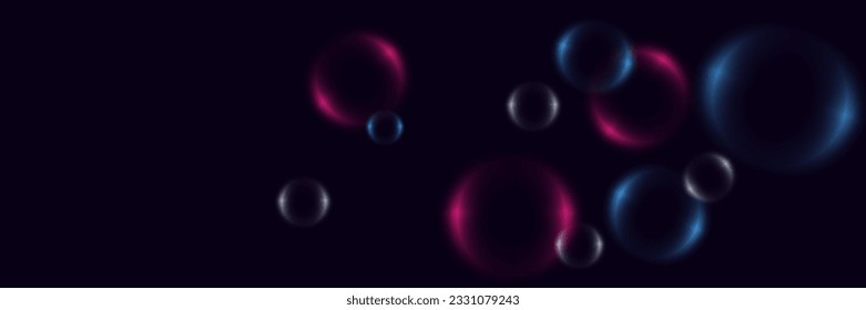 Fondo abstracto con burbujas de neón, bolas de vidrio coloridas iridiscentes o esferas sobre un fondo negro.