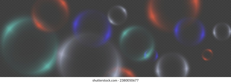 Abstract background with neon bubbles, iridescent colorful glass balls or spheres on a black background.	
