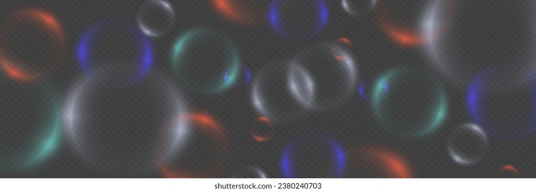 Abstract background with neon bubbles, iridescent colorful glass balls or spheres on a black background.	