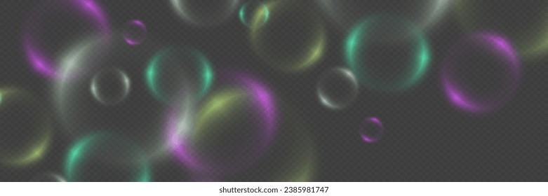 Fondo abstracto con burbujas de neón, bolas de vidrio coloridas iridiscentes o esferas sobre un fondo negro.