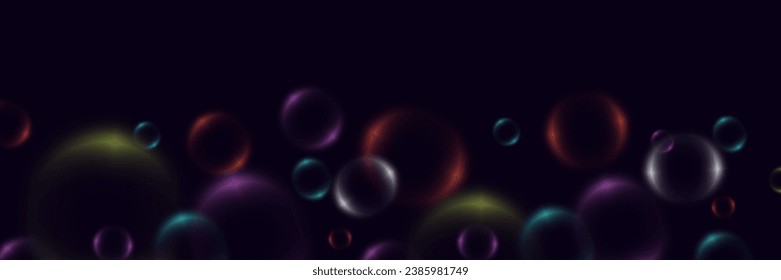 Fondo abstracto con burbujas de neón, bolas de vidrio coloridas iridiscentes o esferas sobre un fondo negro.