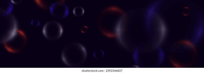 Fondo abstracto con burbujas de neón, bolas de vidrio coloridas iridiscentes o esferas sobre un fondo negro.