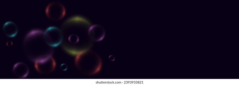 Abstract background with neon bubbles, iridescent colorful glass balls or spheres on a black background.	
