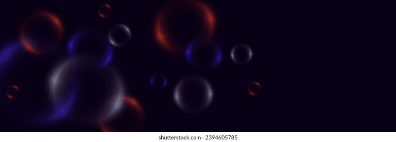 Fondo abstracto con burbujas de neón, bolas de vidrio coloridas iridiscentes o esferas sobre un fondo negro.