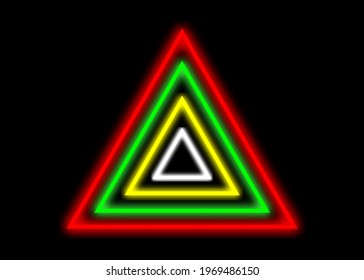 Abstract background of neon colorful triangle shape with red green yellow and white on black background. Vector illustration.