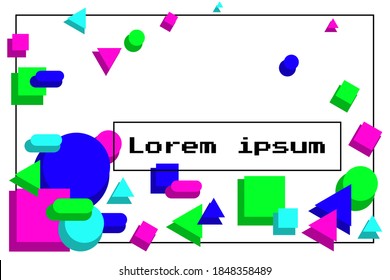 Fondo abstracto en colores de neón en el estilo de los años 90. Formas geométricas vibrantes sobre fondo blanco. Diseño de juegos retro. Estilo plano. Ilustración vectorial.