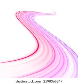 Abstract background of neon curved lines and light rays on white background PNG.