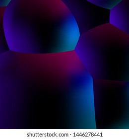 Abstract background with neon glowing dark balls or foam in 80s synthwave style, blue and purple colors and retrowave illumination