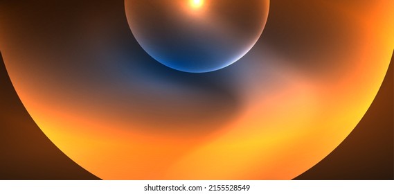 Abstract background with neon glowing light effects. Round shapes, triangles and circles. Wallpaper for concept of AI technology, blockchain, communication, 5G, science, business and technology