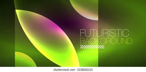 Abstract background with neon glowing light effects. Round shapes, triangles and circles. Wallpaper for concept of AI technology, blockchain, communication, 5G, science, business and technology