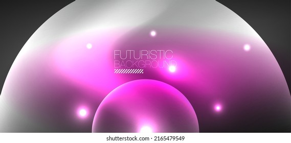 Fondo abstracto con efectos de luz neón brillante. Formas redondeadas, triángulos y círculos. Fondo de escritorio para el concepto de tecnología de IA, blockchain, comunicación, 5G, ciencia, negocios y tecnología