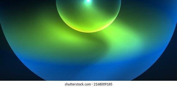 Abstract background with neon glowing light effects. Round shapes, triangles and circles. Wallpaper for concept of AI technology, blockchain, communication, 5G, science, business and technology