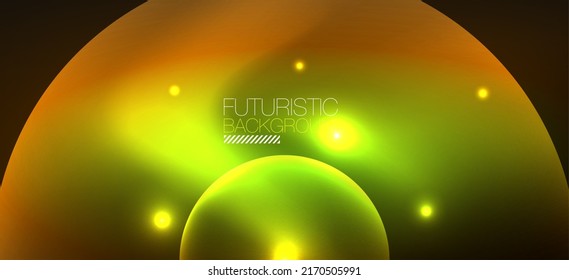 Abstract background with neon glowing light effects. Round shapes, triangles and circles. Wallpaper for concept of AI technology, blockchain, communication, 5G, science, business and technology