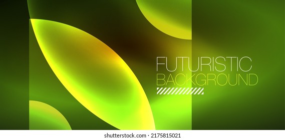 Abstract background with neon glowing light effects. Round shapes, triangles and circles. Wallpaper for concept of AI technology, blockchain, communication, 5G, science, business and technology