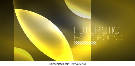 Abstract background with neon glowing light effects. Round shapes, triangles and circles. Wallpaper for concept of AI technology, blockchain, communication, 5G, science, business and technology