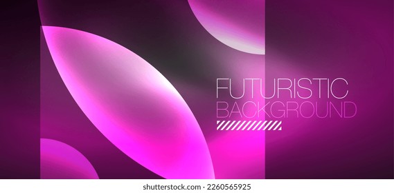 Abstract background with neon glowing light effects. Round shapes, triangles and circles. Wallpaper for concept of AI technology, blockchain, communication, 5G, science, business and technology