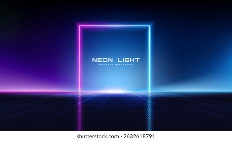 Fundo abstrato com neon brilhante luz quadrada e cores de gradiente, para projetos de fundo modernos futuristas.