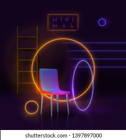 Abstract background with neon gradient geometric elements. 3d shape vector minimal poster. Realistic gold objects. Creative art composition