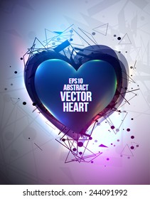 Abstract background with neon heart. Design for Valentine's Day party flyers. Vector illustration.