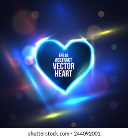 Abstract background with neon heart. Design for Valentine's Day party flyers. Vector illustration.