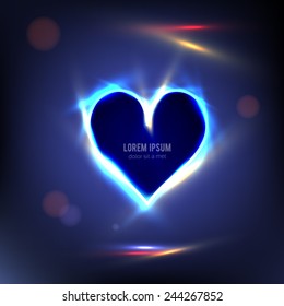 Abstract background with neon heart. Design for Valentine's Day party flyers. Vector illustration.