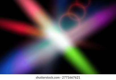 Abstract background with neon light rays and glare effects. Glowing, multicolored spectral beams on a black background. Digital light energy for futuristic design. Vector.