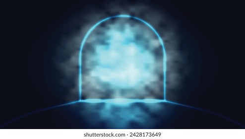 Fondo abstracto con luces de neón y arco. Ilustración vectorial para su diseño.