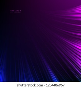 Abstract background neon lights. Blue purple lines. Luminous energy glow ray trace glitter. Digital tech future concept. Vector design illustration. Black background.
