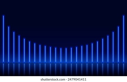 Abstract background with neon lights of vibrant colors glowing perpendicular lines on shiny reflecting stage. Vector 3d render, square glowing in the dark, blue neon light, illuminate frame design