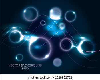 Abstract background with neon lines and glare. Vector illustration.