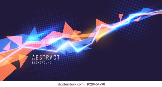 Abstract background with neon lines and triangle. Vector illustration.