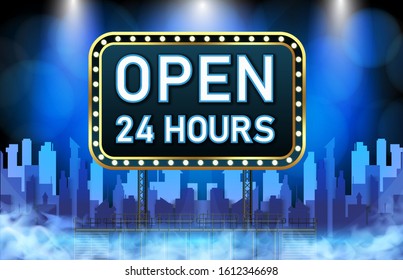 abstract background of neon open 24 hours sign 